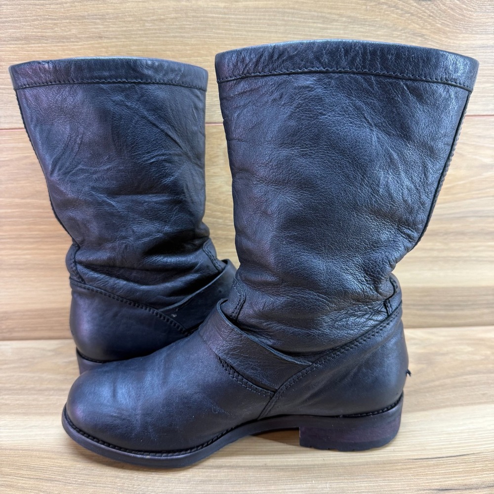 Jimmy Choo FLAWED Buckle Boots 5.5 EU 35.5 Black Leather Mid Calf Biker Moto - Picture 10 of 11